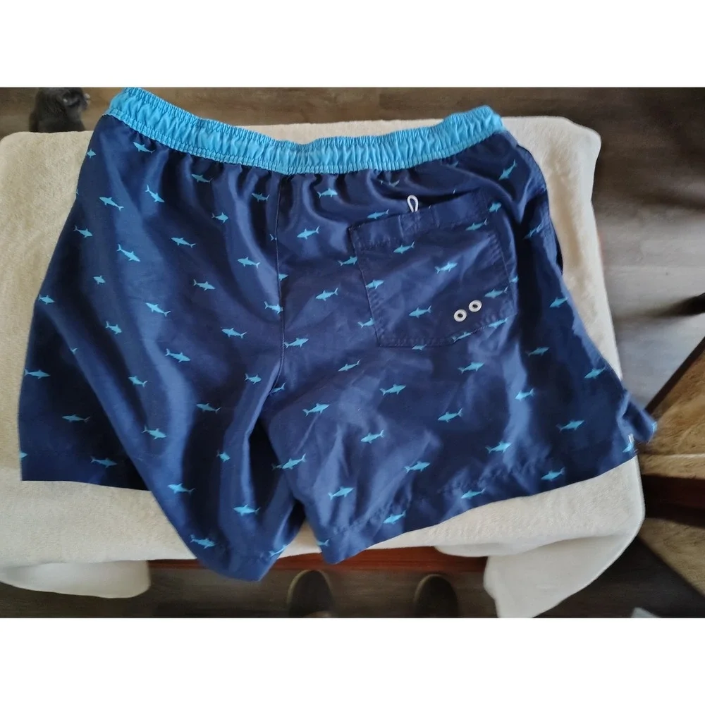 American Eagle Mens Shark Print Swim‎ Trunks Navy Blue Board Shorts Large
